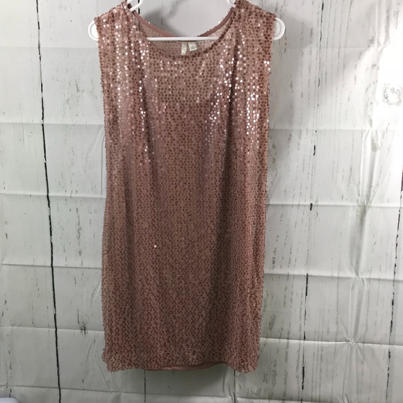 LC Tan Sheer Sequin attach Slip Underlay Dress - Picture 2 of 6